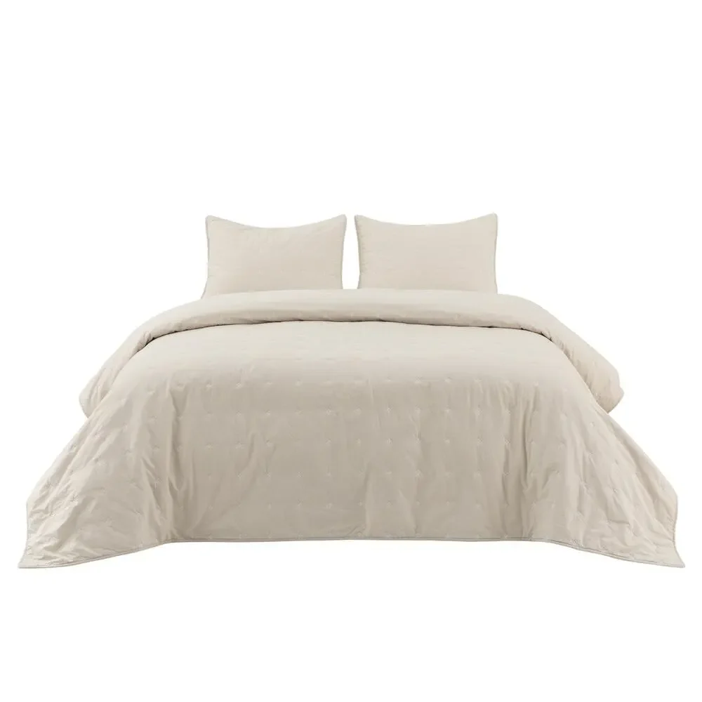 Bedsure Quilt and Sham set dotted Natural cream velvet feel King